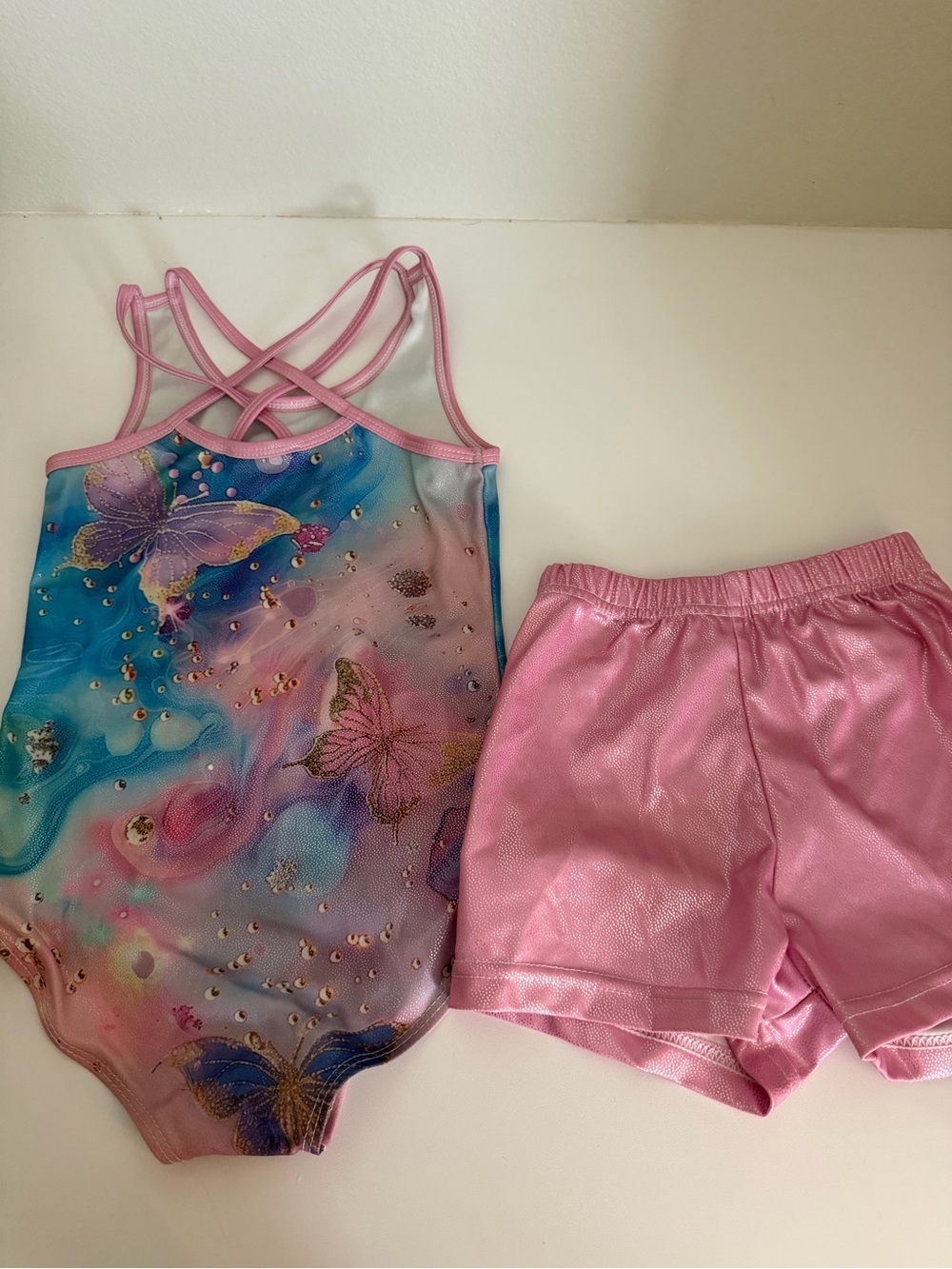 Girls Pink Butterfly dance or gymnastics bundle feminine spandex activewear